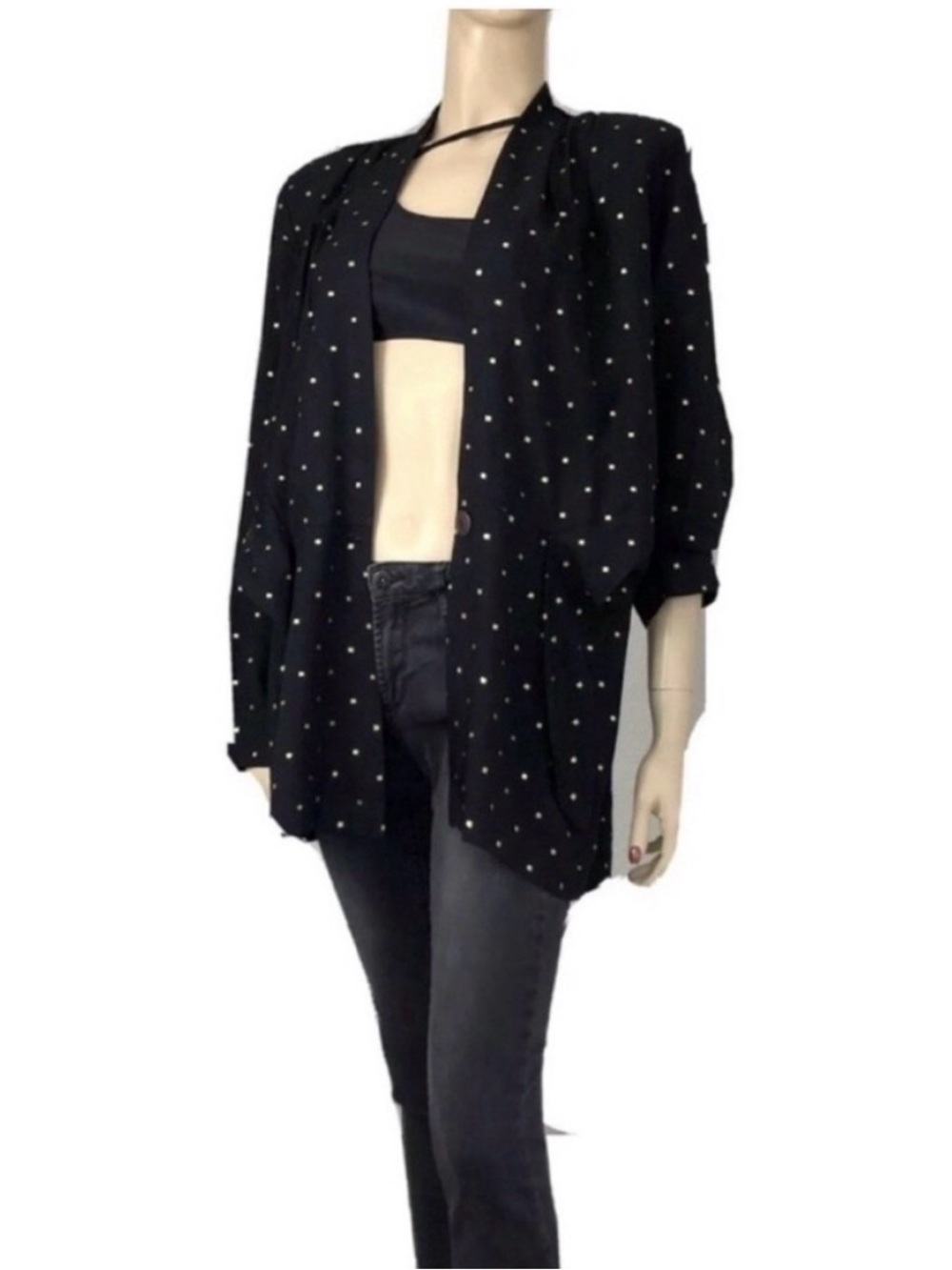 Vintage Sequel oversized jacket/blazer V-neck tie front black - Picture 4 of 16